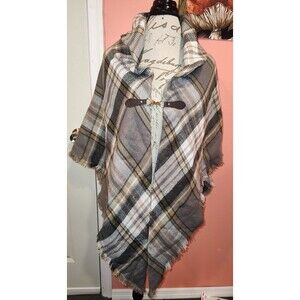 Modena Poncho with Clasp Brown/Gray Plaid One Size
